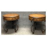 Pair of Metal and Leather Trimmed End Tables