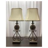 Pair of Bronze and Cast Iron Lamps