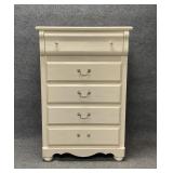 Five Drawer Wood Cream Colored Chest