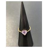 Vintage 10 KT Amethyst Heart Ring