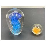 Jelly Fish and Orange Spike Flower Paperweights