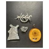 Four Sterling Silver Pins