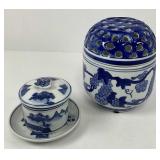 Blue and White Potpourri Jar and Tea Cup