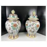 Two Large Rose Famille Porcelain Ginger Jars