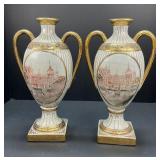 Pair Gold Handled Mantel Urns by Andrea