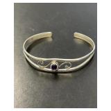 Sterling Cuff Bracelet with Amethyst Stone
