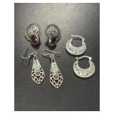 Three Pairs Sterling Earrings