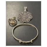 Sterling Pendant, Spoon Ring, and Bracelet
