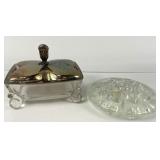 Glass Flower Frog and Covered Candy Dish