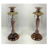 Pair of Rose-Gold Plated Candle Holders Decor