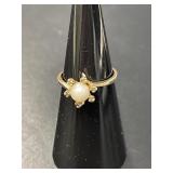 14 KT Pearl and Diamond Ring