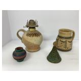 Oil Lamp, Nafziger Mug, Navajo Vase