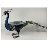 Beautiful Metal and Glass Peacock Birdbath