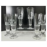 Set of Six Vintage Etched Pilsner Beer Glasses