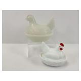 Two Milk Glass Hens on Nests