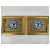 Pair of Framed Signed Blue and White Displays