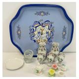 Metal Tray and 16 Glass & Ceramic Miniatures