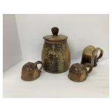 Signed Earth Tone Stoneware Jug and Shakers