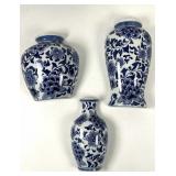 Three Blue and White Wall Vases