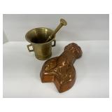 Lobster Mold and Brass Mortar and Pestle