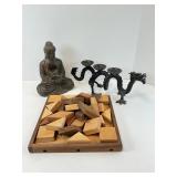 Two Tea Light Candle Holders, Wood Puzzle
