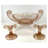 Pink Fostoria Three-Piece Console Set