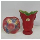 Red Vase and Hat Vase by Royal Copley