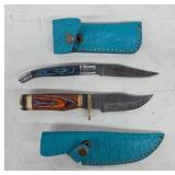 Damascus Fixed Blade and Folding Knives with Sheat