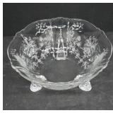 Etched Clear Glass Bowl, Footed Design