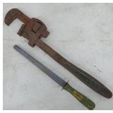 Pipe Wrench and Norton Abrasives File