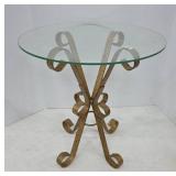 Glass-Top Table with Iron Scroll Base
