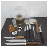 Lot with Candle Holder and Knives