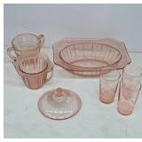 Pink Depression Glass Dishware Set