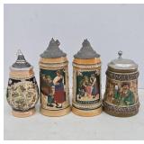 German Beer Steins With Pewter Lids