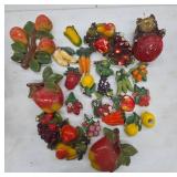 Chalkware and Ceramic Fruit and Cat Figurines