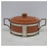 Orange Ceramic Dish With Metal Holder