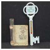 Rain Gauge and Key-Shaped Thermometer