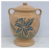 Tan Ceramic Jar with Lid and Handle Design