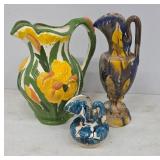 Mexican Dripware and Floral Earthenware Pitchers