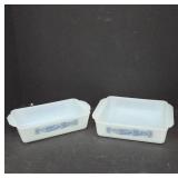 Milk Glass Baking Dishes with Blue Decorations