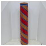 Wooden Cylindrical Column with Red and Blue Accent