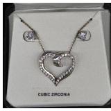 Sterling Silver Heart Necklace and Earrings