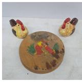Wood Hamburger Press and Rooster Shakers