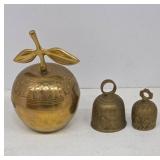 Engraved Brass Apple and Two Bells