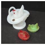 Milk Glass Hen on Nest with Dishes