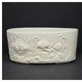 White Ceramic Planter with Fish Motif