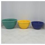 Bauer Pottery Mixing Bowls in Three Colors