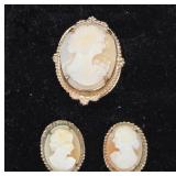 Gold-Tone Cameo Brooch and Earrings Set
