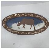 Folk Art Pottery Platter With Cow Design