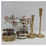 Brass Candlesticks With Metal Bowls